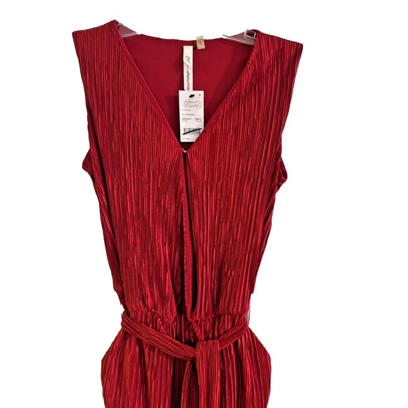 NWT NY Collection Wine Micro Pleated Jumpsuit Sz XS Sleeveless Tie Belt Career - Picture 3 of 14